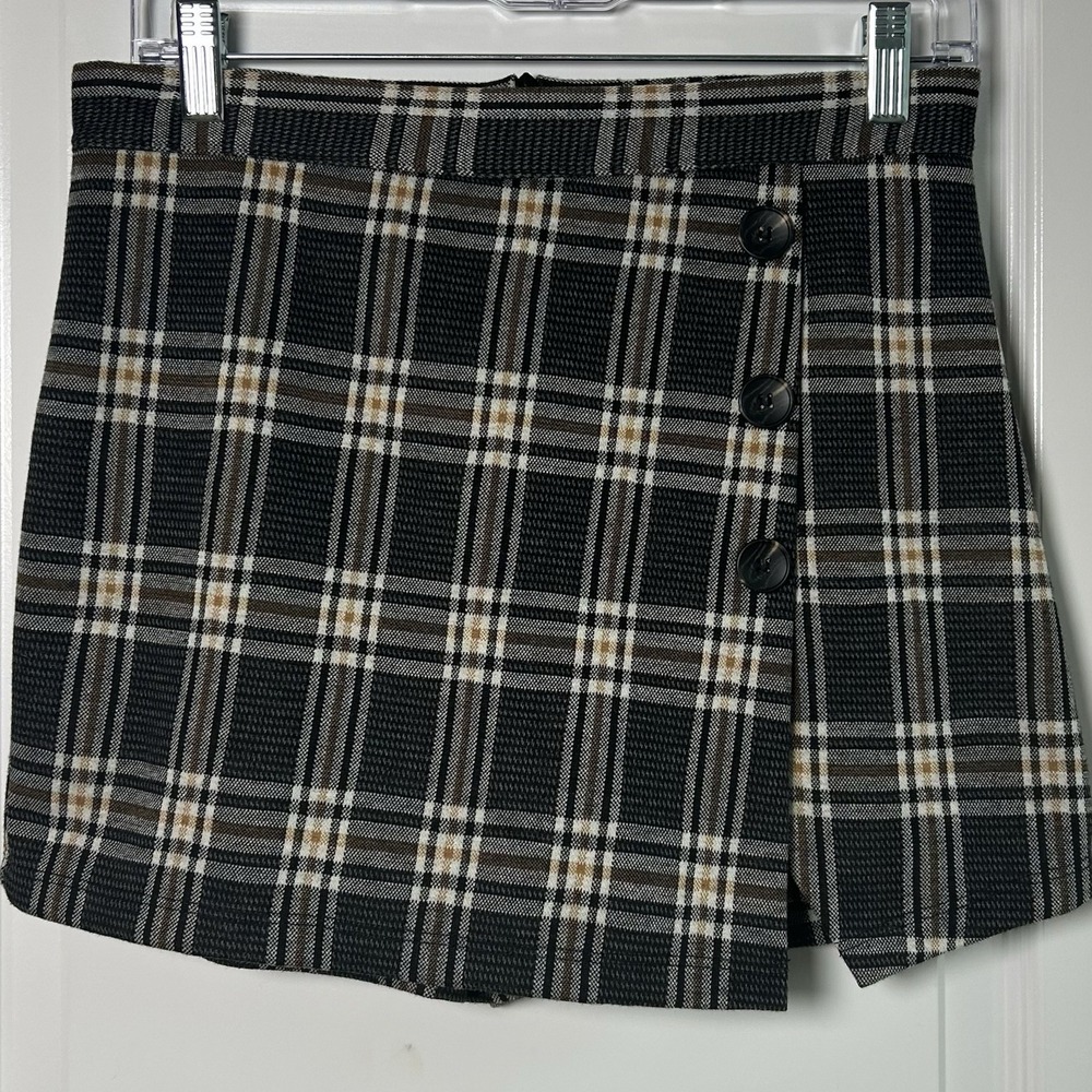 Altar'd State Plaid‎ Tartan Wrap Front Button Mini Skort Preppy Ivy League Style